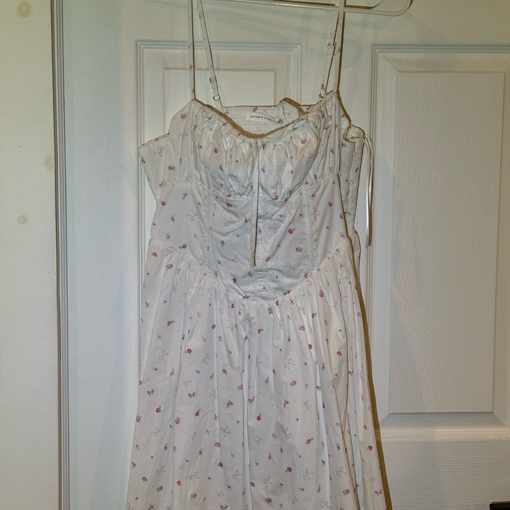 Altar'd State White Dress with Pink Floral Design